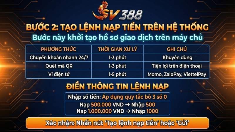Bước 2: Tạo lệnh nạp tiền trên hệ thống